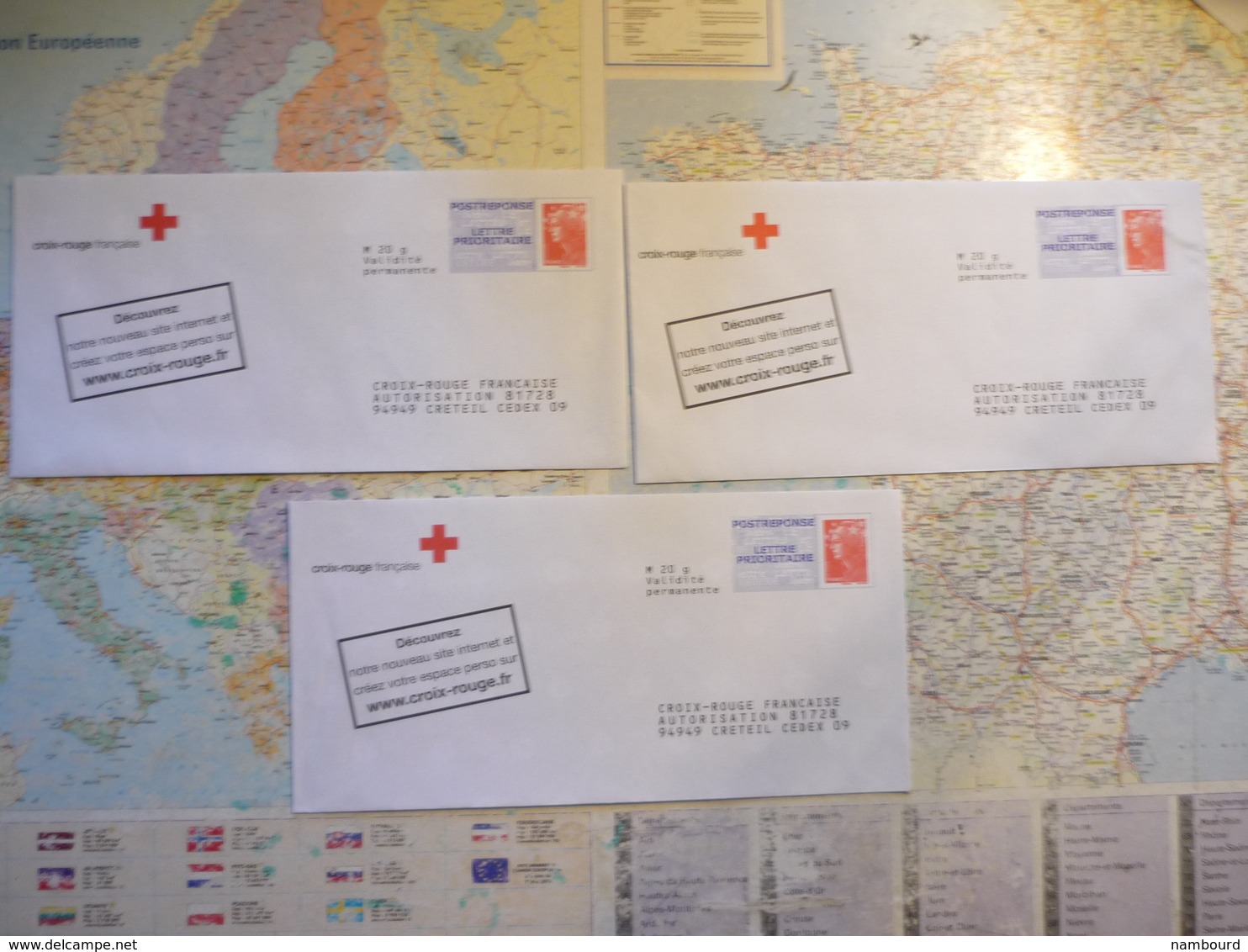 3 Enveloppes Neuves PAP Réponse Croix Rouge Française - Listos Para Enviar: Respuesta /Beaujard