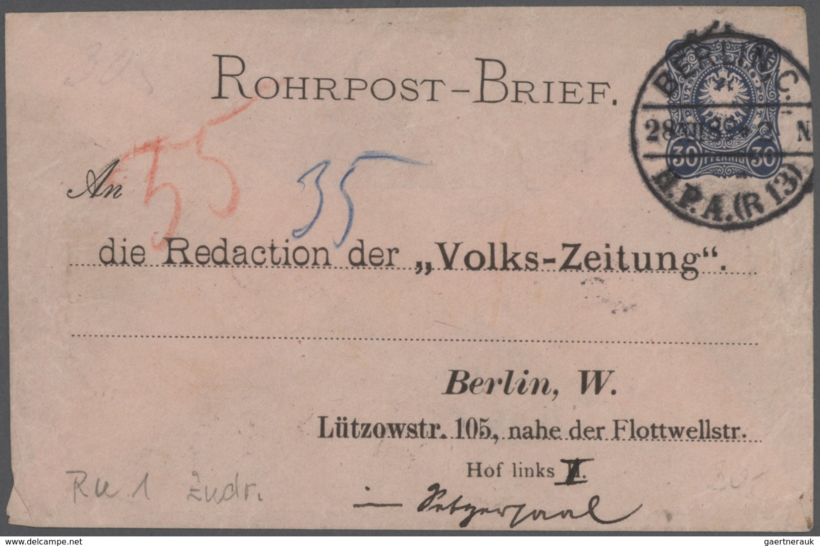 Deutsches Reich - Ganzsachen: 1876/1926, ROHRPOST: Sammlung Von 30 Gebrauchten Karten/Briefe Und 32 - Autres & Non Classés