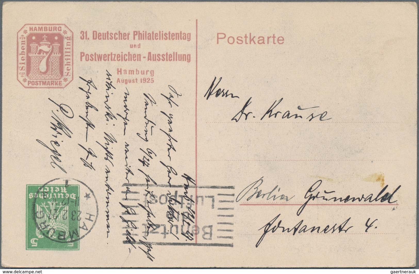 Deutsches Reich - Privatganzsachen: 1925 Zehn Privatganzsachen Vom 31. Deutschen Philatelistentag In - Autres & Non Classés