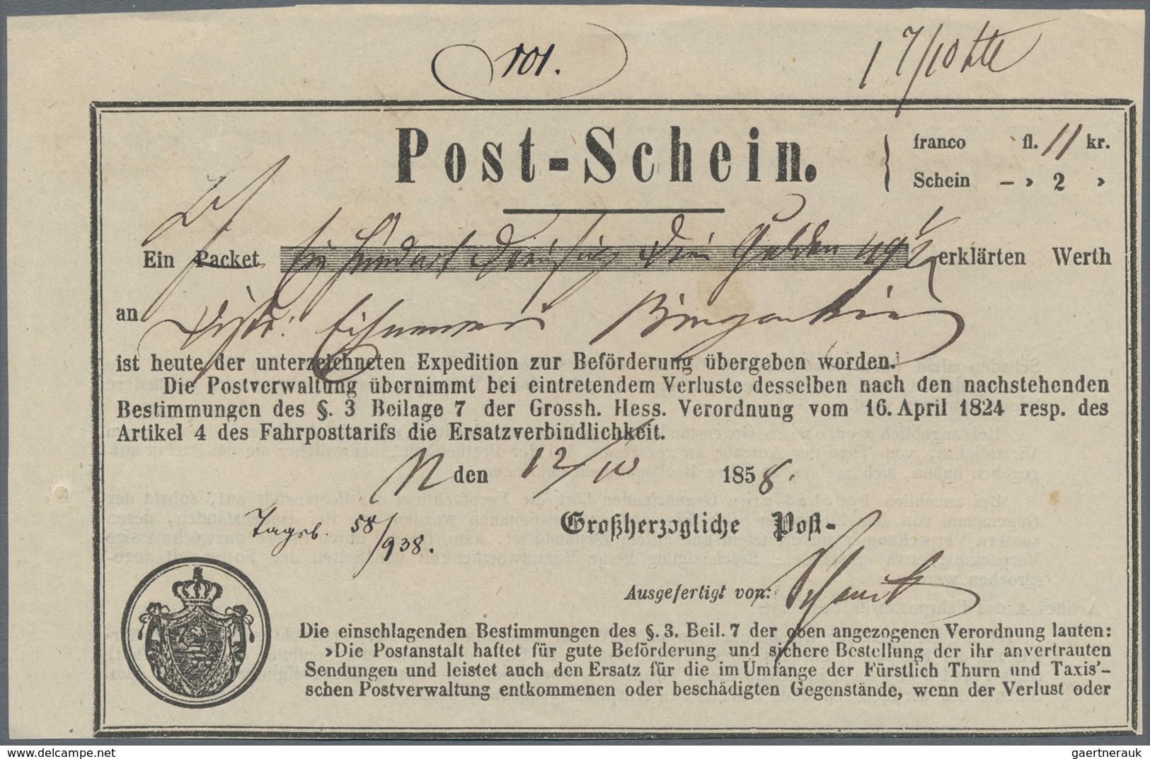 Deutsches Reich - Besonderheiten: 1858/99, Ca. 35 Postscheine, Posteinlieferungsscheine, Einzahlungs - Other & Unclassified