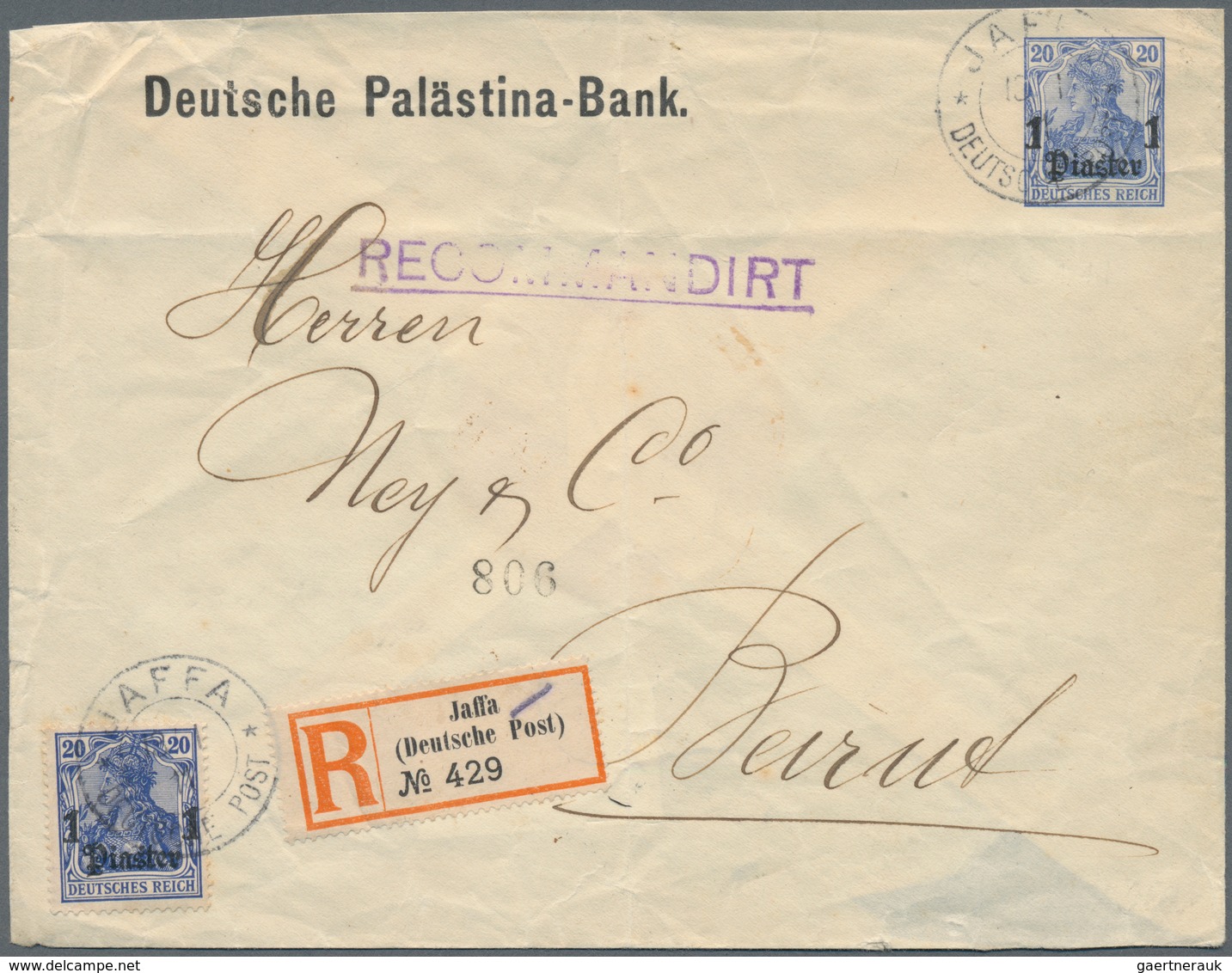 Deutsche Post In Der Türkei: 1902/1911, Lot Von Vier Bedarfsbelegen Der Deutschen Palästina-Bank, Da - Deutsche Post In Der Türkei