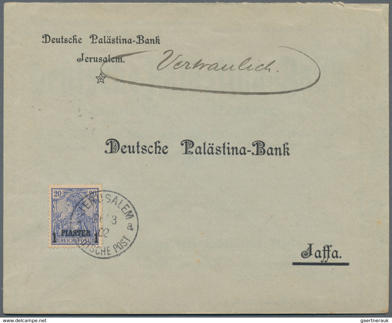 Deutsche Post In Der Türkei: 1902/1911, Lot Von Vier Bedarfsbelegen Der Deutschen Palästina-Bank, Da - Turquie (bureaux)