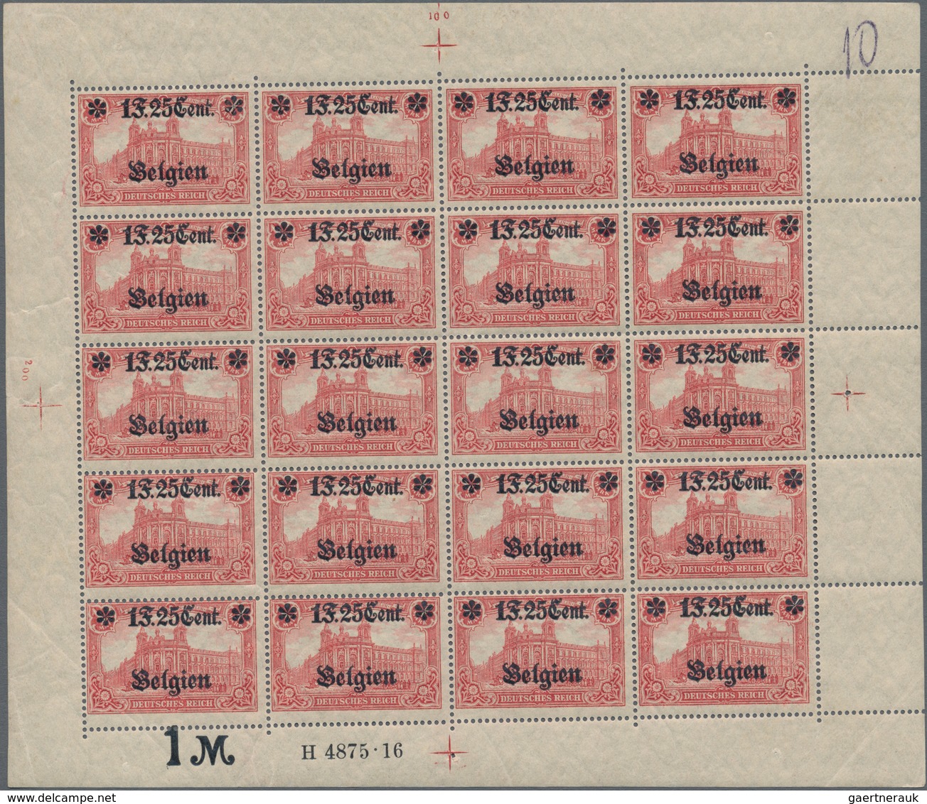 Deutsche Besetzung I. WK: Landespost In Belgien: 1916, 1 F. 25 Cent Auf 1 Mark Karminrot, Wertangabe - Occupation 1914-18