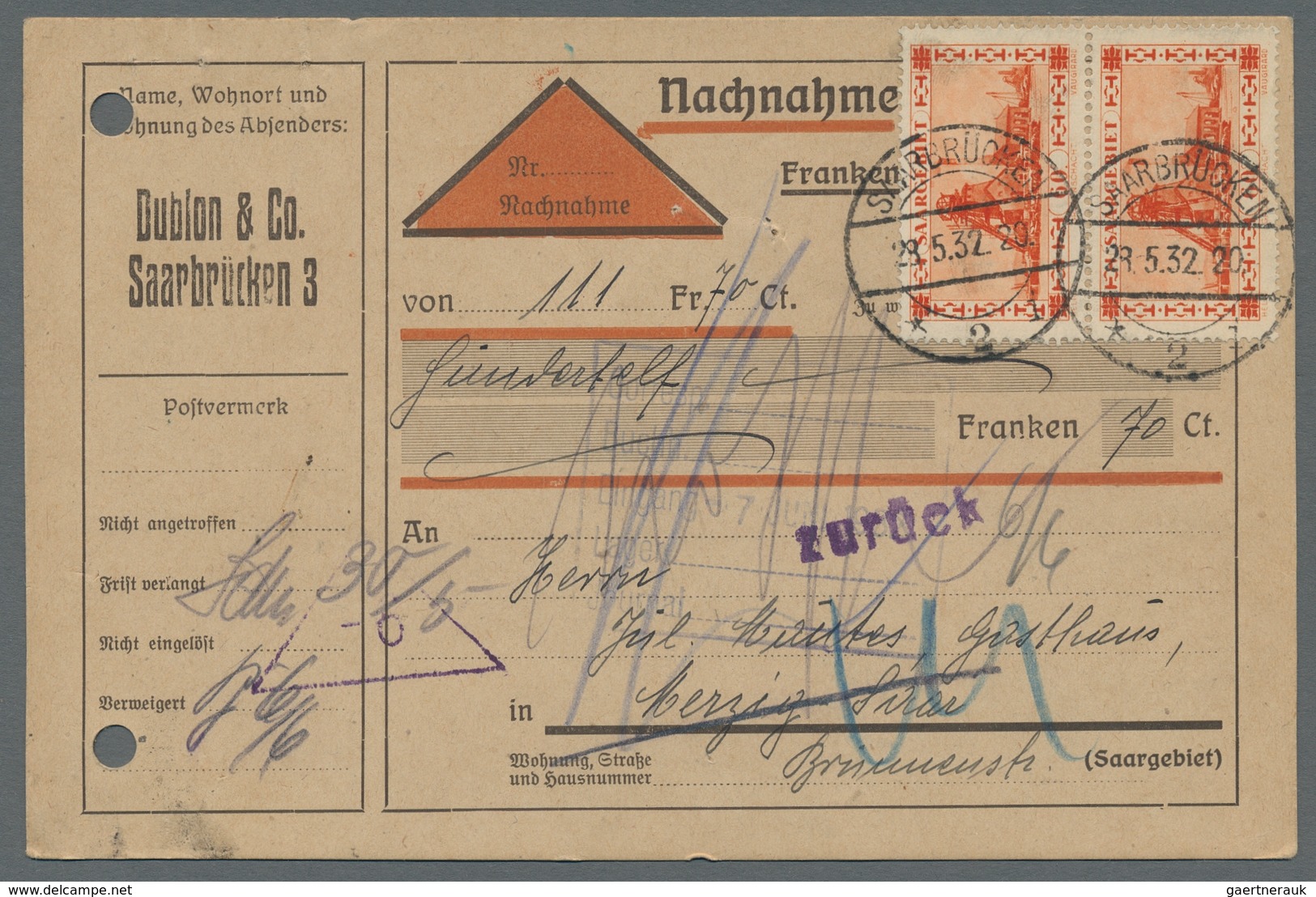 Deutsche Abstimmungsgebiete: Saargebiet: 1927-1935, Bestand Von 16 Belegen Mit Mehrfachfrankaturen D - Lettres & Documents