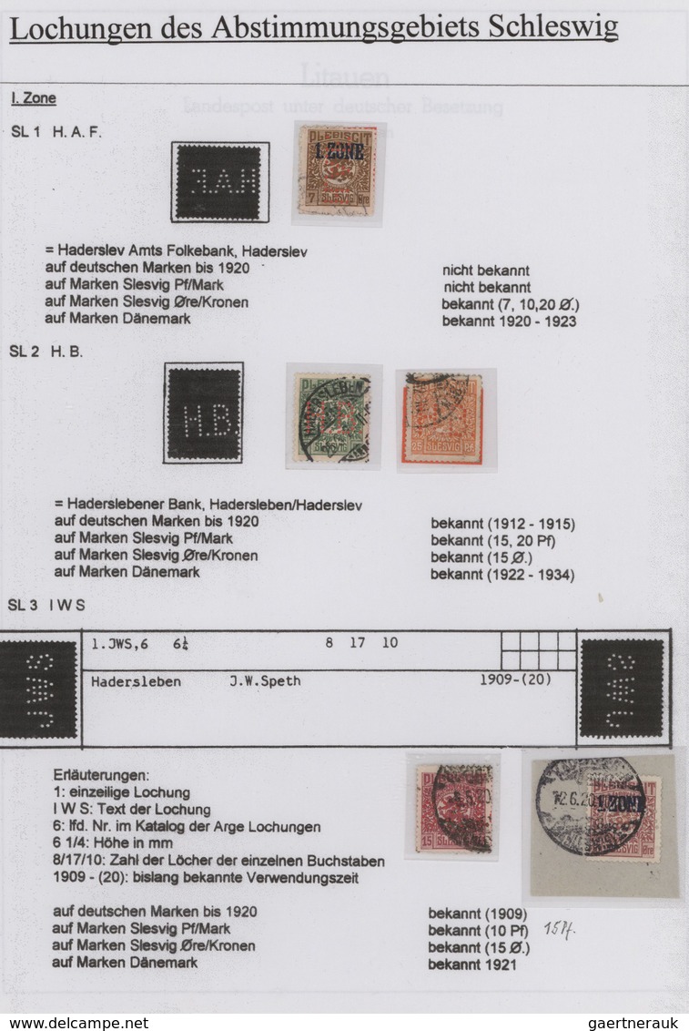 Deutsche Abstimmungsgebiete: Schleswig: 1920, Sammlungspartie Von 16 Marken Mit Perfins Auf Albenblä - Other & Unclassified