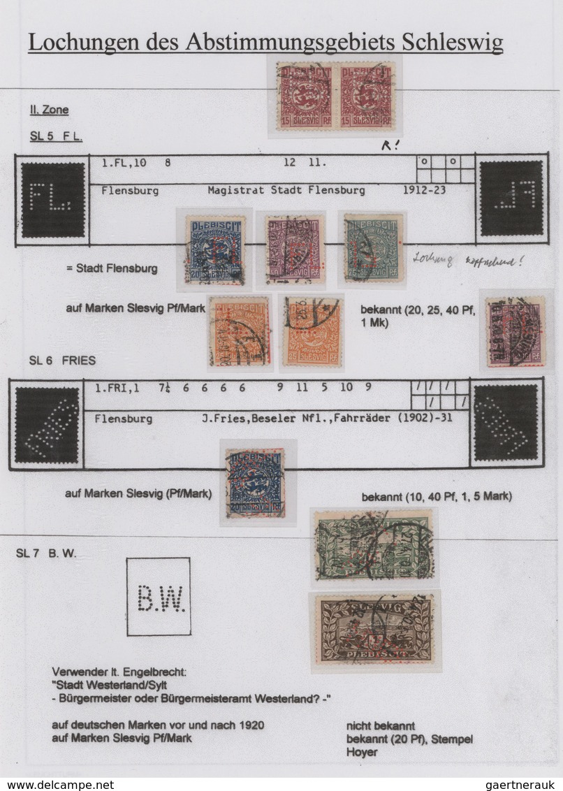 Deutsche Abstimmungsgebiete: Schleswig: 1920, Sammlungspartie Von 16 Marken Mit Perfins Auf Albenblä - Other & Unclassified