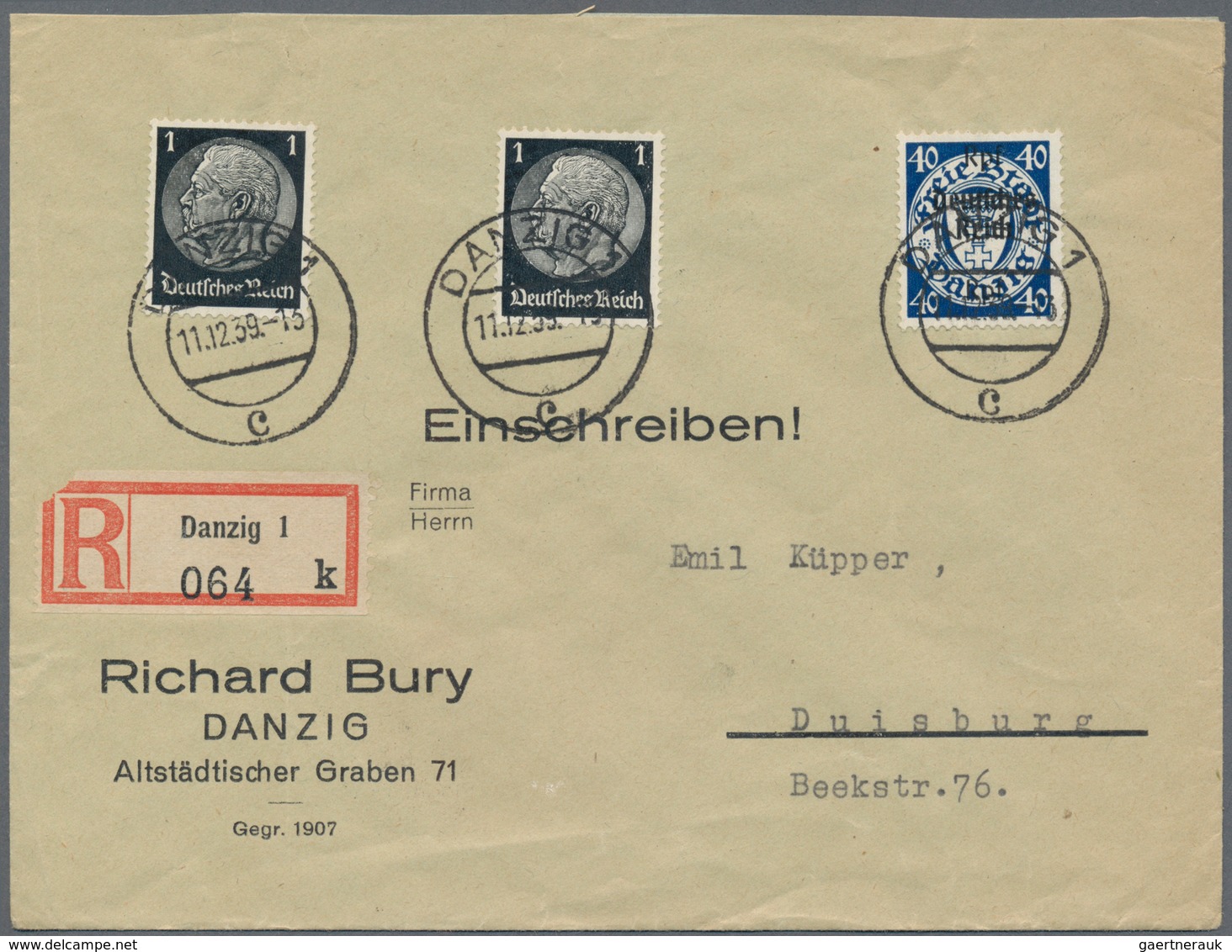 Danzig: 1864/1942, Partie Von Ca. 40 Belegen, Nicht Das Eigentliche Sammelgebiet An Sich, Sondern Eh - Other & Unclassified