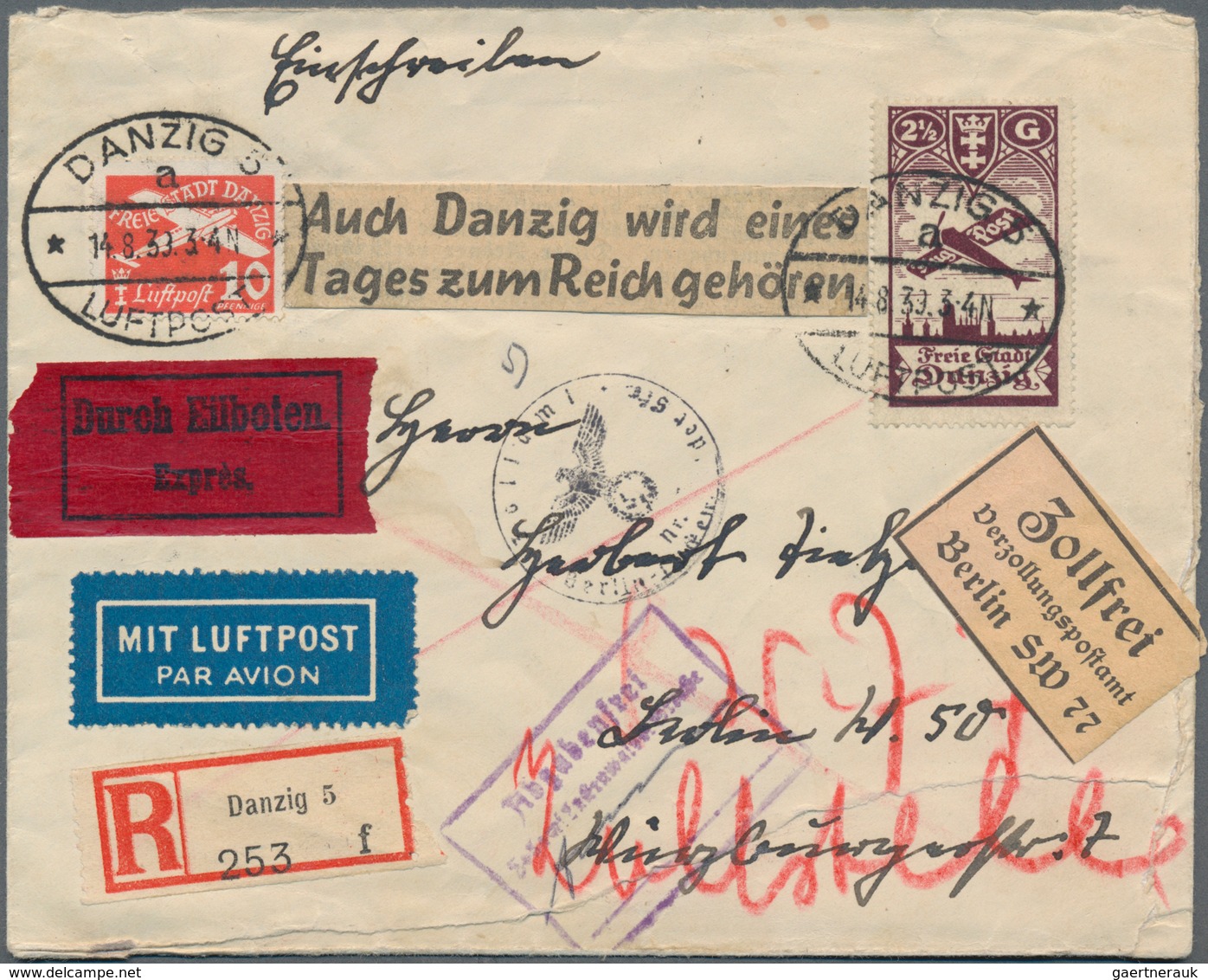 Danzig: 1920/1939, Vielseitige Partie Von Ca. 108 Briefen Und Karten Mit Bedarfspost Und Attraktiven - Autres & Non Classés