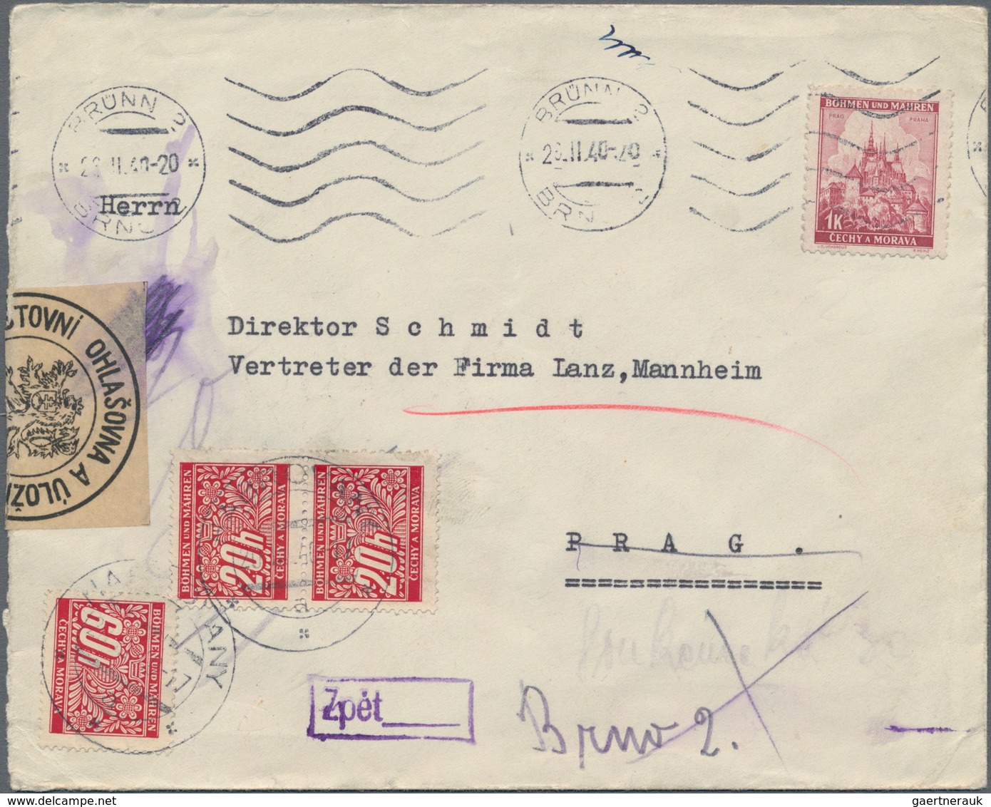 Dt. Besetzung II WK - Böhmen und Mähren: 1939/1945, interessante Sammlung mit ca.120 Belegen beginne