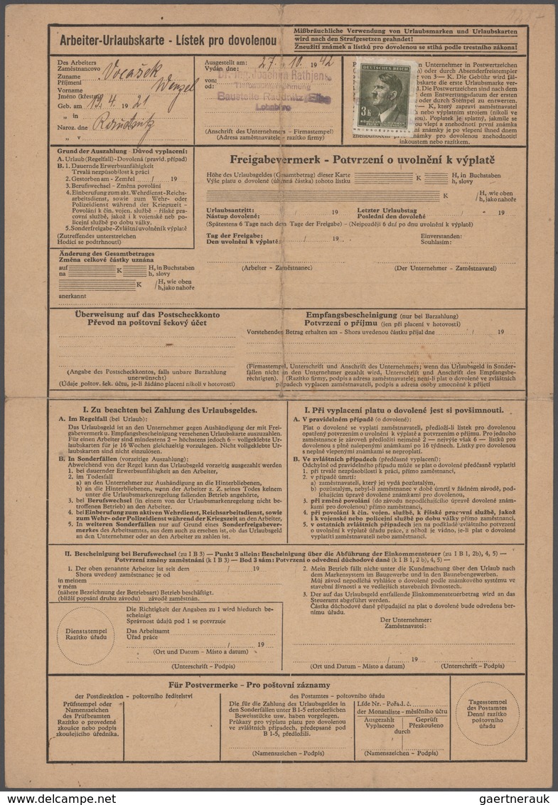 Dt. Besetzung II WK - Böhmen Und Mähren: 1942/1945, Zwei "Arbeiter-Urlaubskarten" Im Format DIN A 4, - Occupation 1938-45