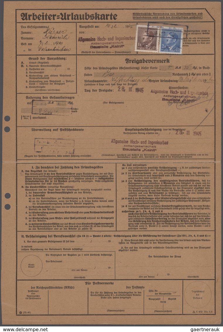 Dt. Besetzung II WK - Böhmen Und Mähren: 1942/1945, Zwei "Arbeiter-Urlaubskarten" Im Format DIN A 4, - Occupation 1938-45