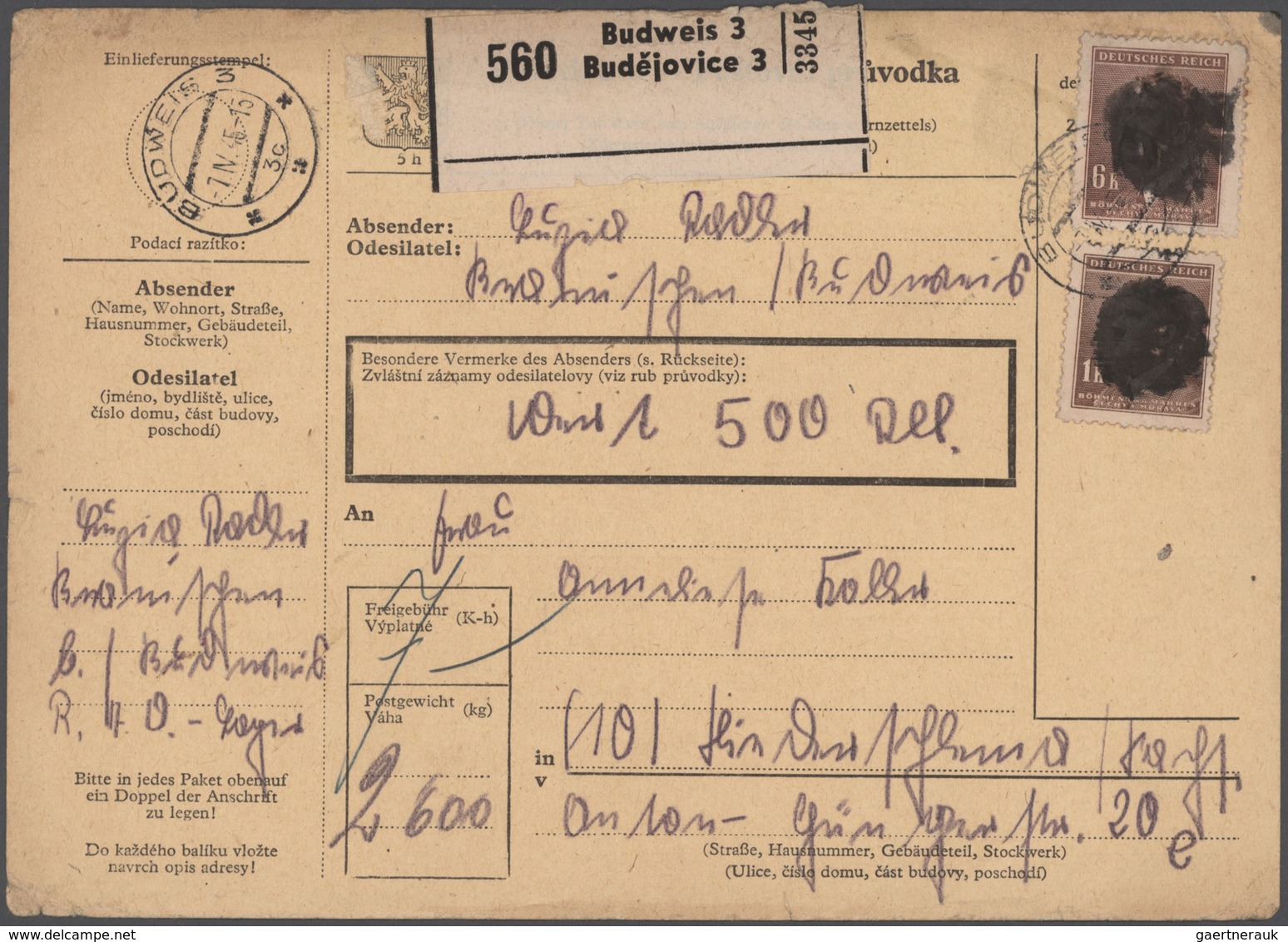Dt. Besetzung II WK - Böhmen Und Mähren: 1944/1945, Sehr Seltenes Und Interessantes Lot Von 4 Paketk - Occupation 1938-45