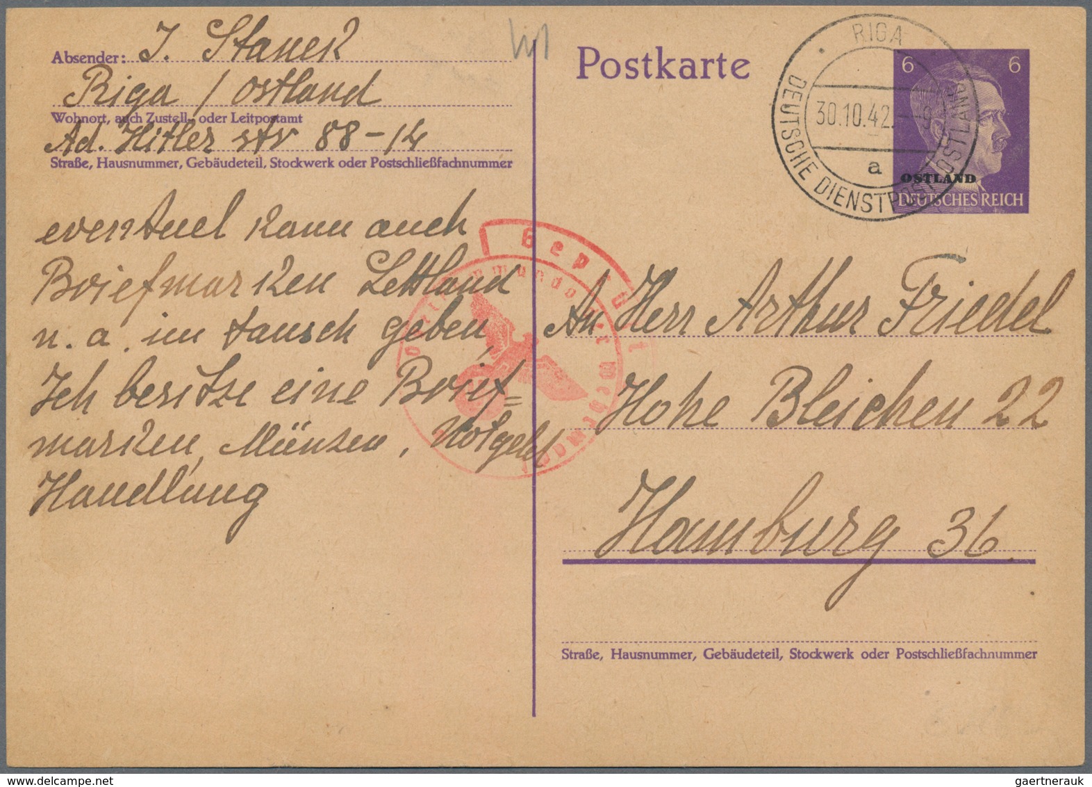 Dt. Besetzung II WK - Ostland: 1941 - 1944, Posten Von 30 Ganzstücken Mit Briefen, Ganzsachen, Ansic - Besetzungen 1938-45