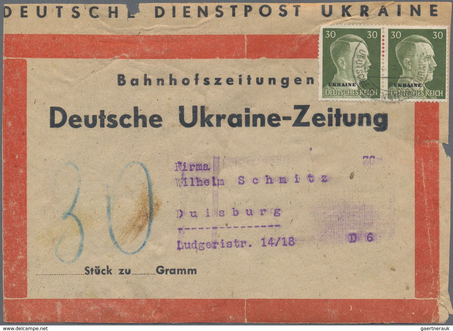 Dt. Besetzung II WK - Ukraine: 1942-43 Zwölf Adressaufkleber Der Deutschen Dienstpost Ukraine Für Ba - Occupation 1938-45