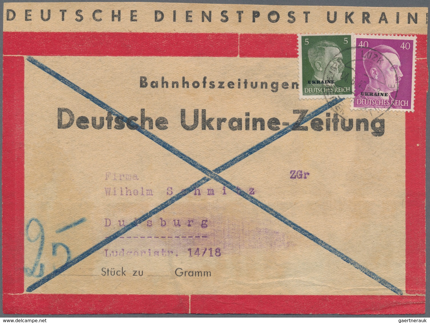 Dt. Besetzung II WK - Ukraine: 1942-43 Zwölf Adressaufkleber Der Deutschen Dienstpost Ukraine Für Ba - Occupation 1938-45