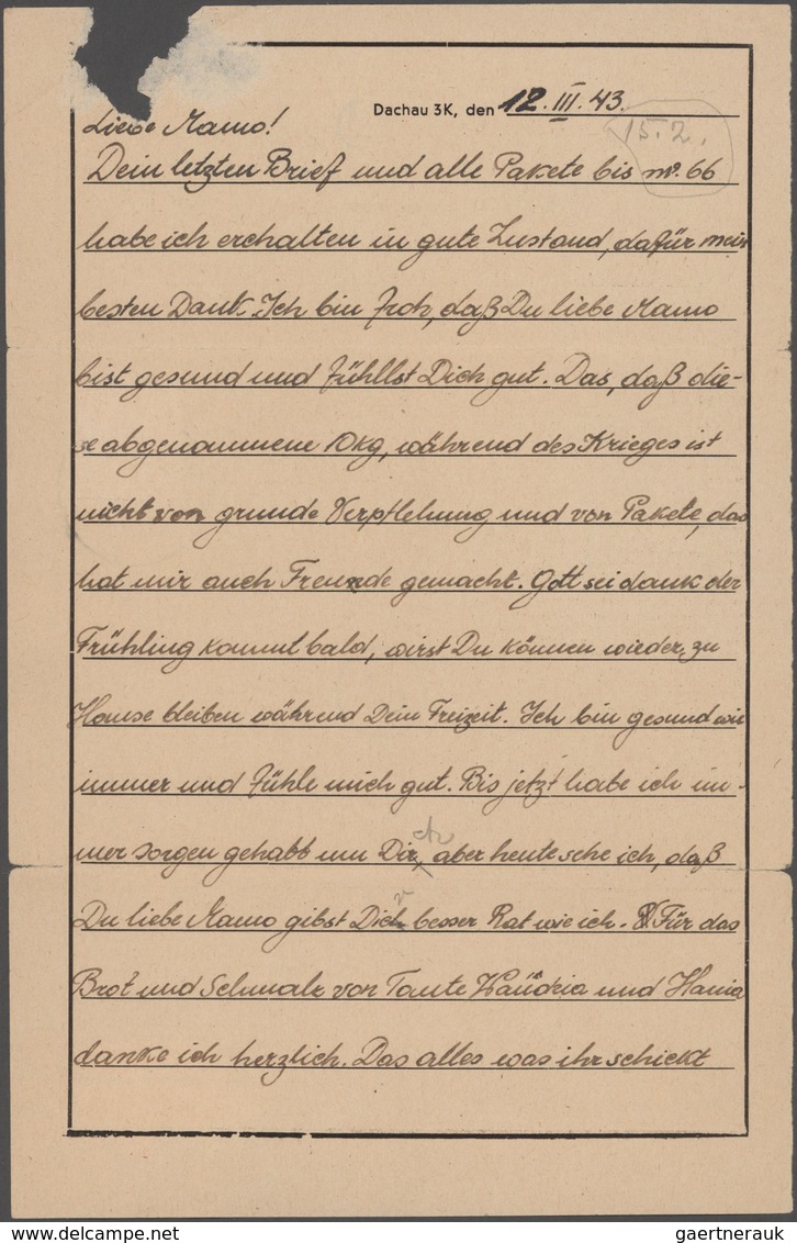 KZ-Post: 1942/1944, Zwei KZ-Belege: Sachsenhausen 7.8.42 Nach Teltsch/Mähren Sowie Dachau 17.3.44 Na - Briefe U. Dokumente