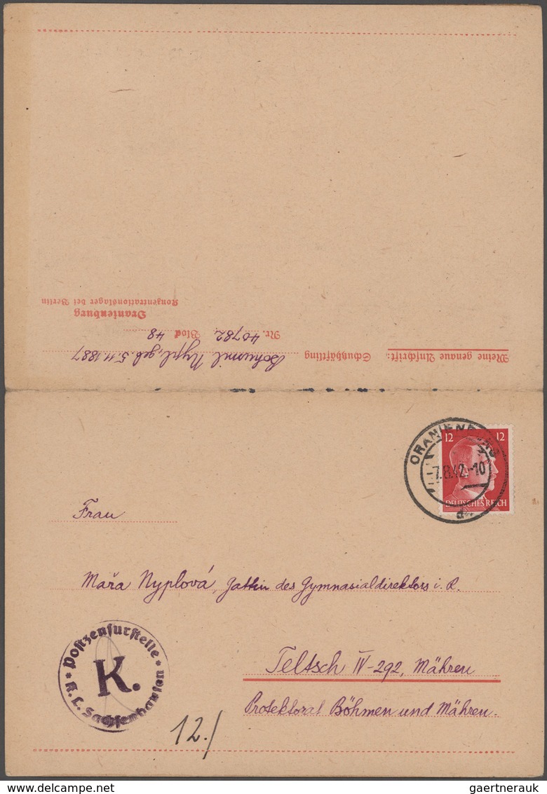 KZ-Post: 1942/1944, Zwei KZ-Belege: Sachsenhausen 7.8.42 Nach Teltsch/Mähren Sowie Dachau 17.3.44 Na - Briefe U. Dokumente