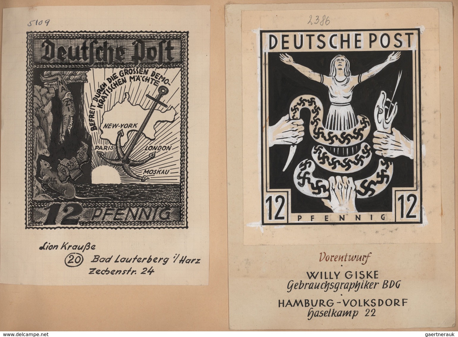 Deutschland nach 1945: 1945/46, ENTWÜRFE, Sammlung von gesamt 191 mehr oder minder kunstvollen Entwü