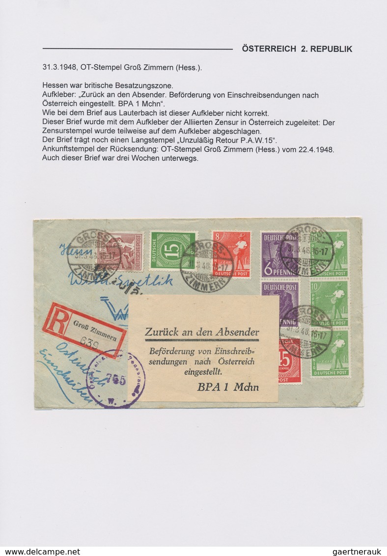 Alliierte Besetzung: 1945/1948, POSTVERKEHR Mit ÖSTERREICH: Interessante Spezialsammlung Mit Ca.30 B - Autres & Non Classés