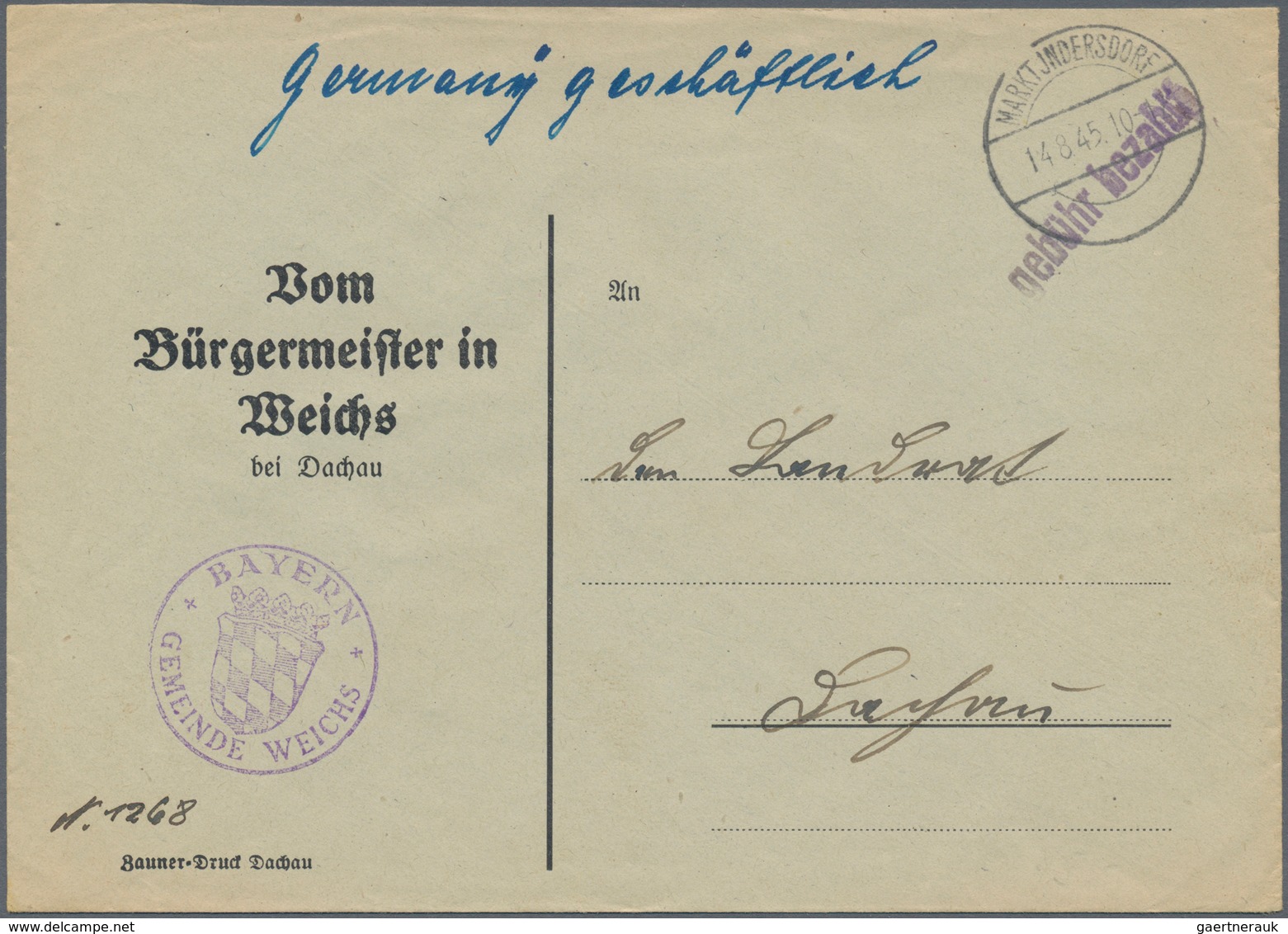 Alliierte Besetzung - Gebühr Bezahlt: 1945/1946, Bayern/Schwaben Plz 13b, Saubere Partie Von Ca. 135 - Autres & Non Classés