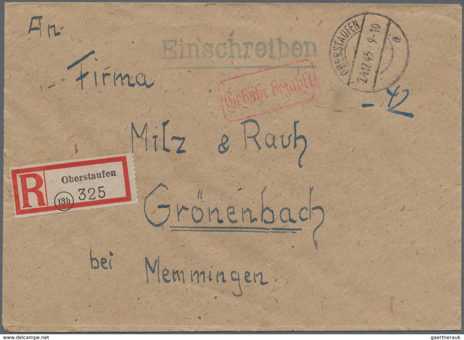 Alliierte Besetzung - Gebühr Bezahlt: 1945/1946, Bayern/Schwaben Plz 13b, saubere Partie von ca. 135