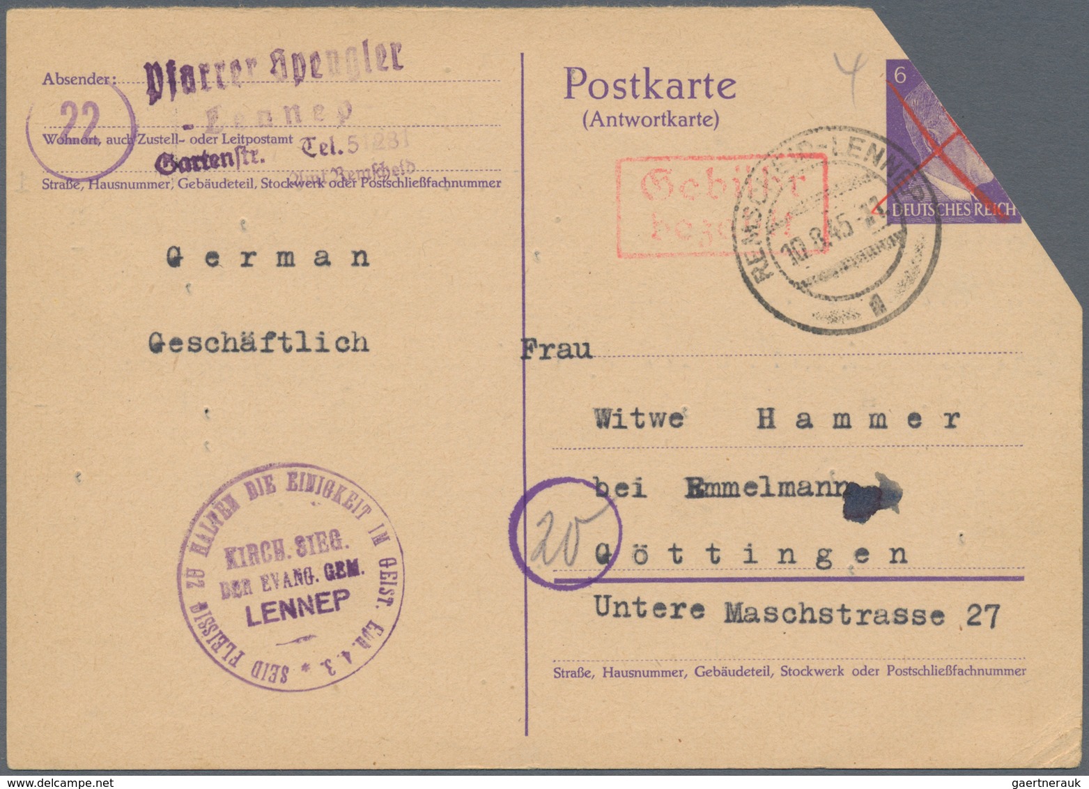 Alliierte Besetzung - Gebühr Bezahlt: 1945/1948, Rheinland/Mosel/Pfalz Plz 22, saubere Partie von ca