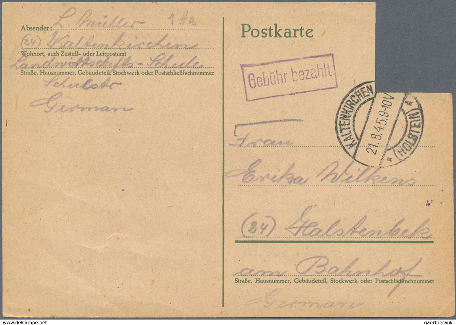 Alliierte Besetzung - Gebühr Bezahlt: 1945/1948, Schleswig-Holstein/Weser-Ems Plz 23+24, Saubere Par - Other & Unclassified