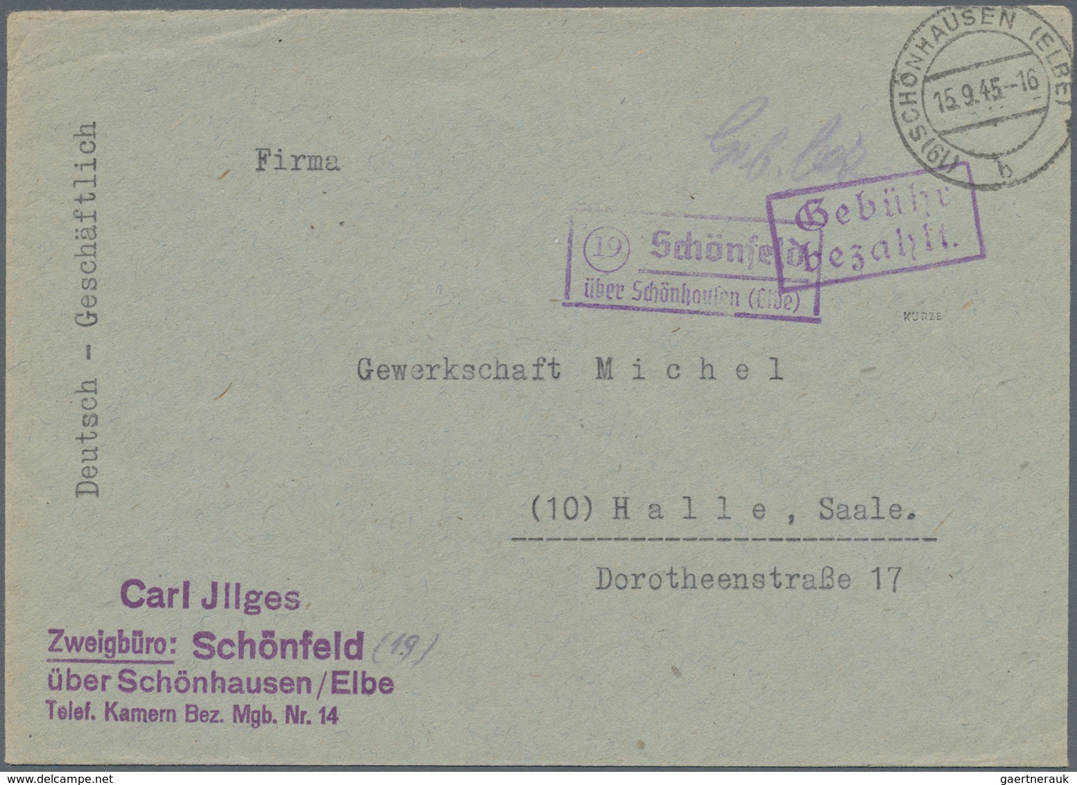 Alliierte Besetzung - Gebühr Bezahlt: Sowjetische Zone: 1945/1948, Anhalt Plz 19b, Saubere Partie Vo - Other & Unclassified