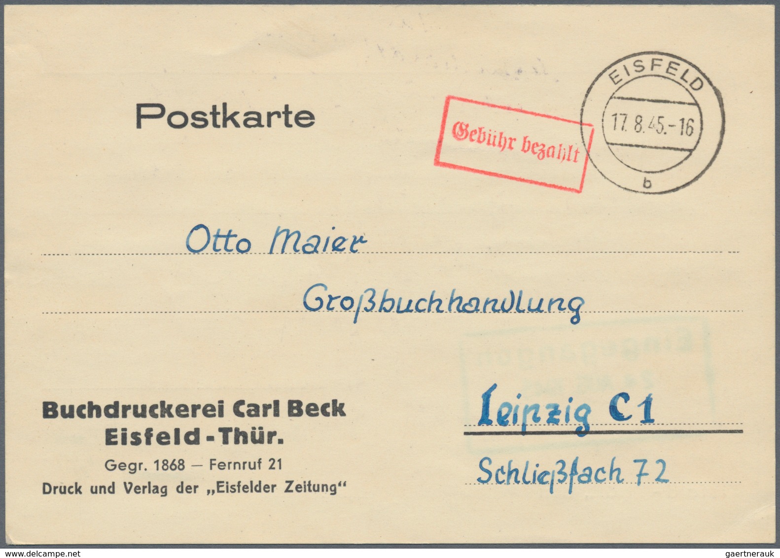 Alliierte Besetzung - Gebühr Bezahlt: Sowjetische Zone: 1945/1948, Thüringen Plz 15a, Saubere Partie - Sonstige & Ohne Zuordnung