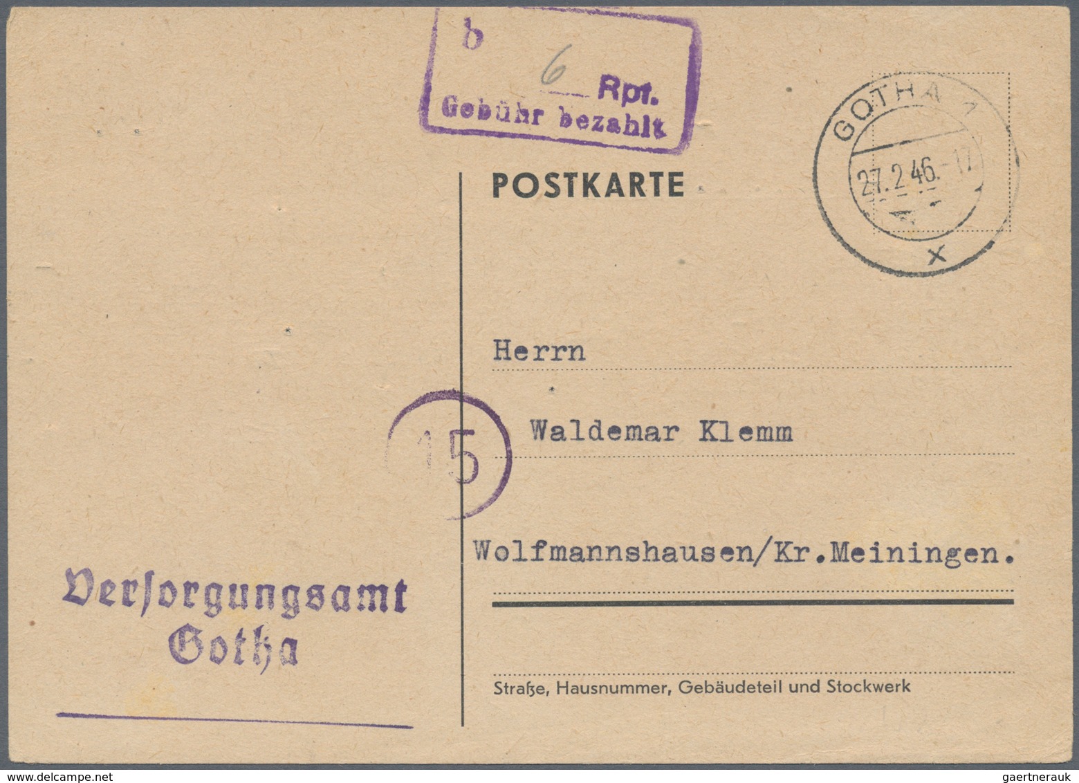 Alliierte Besetzung - Gebühr Bezahlt: Sowjetische Zone: 1945/1948, Thüringen Plz 15a, Saubere Partie - Other & Unclassified