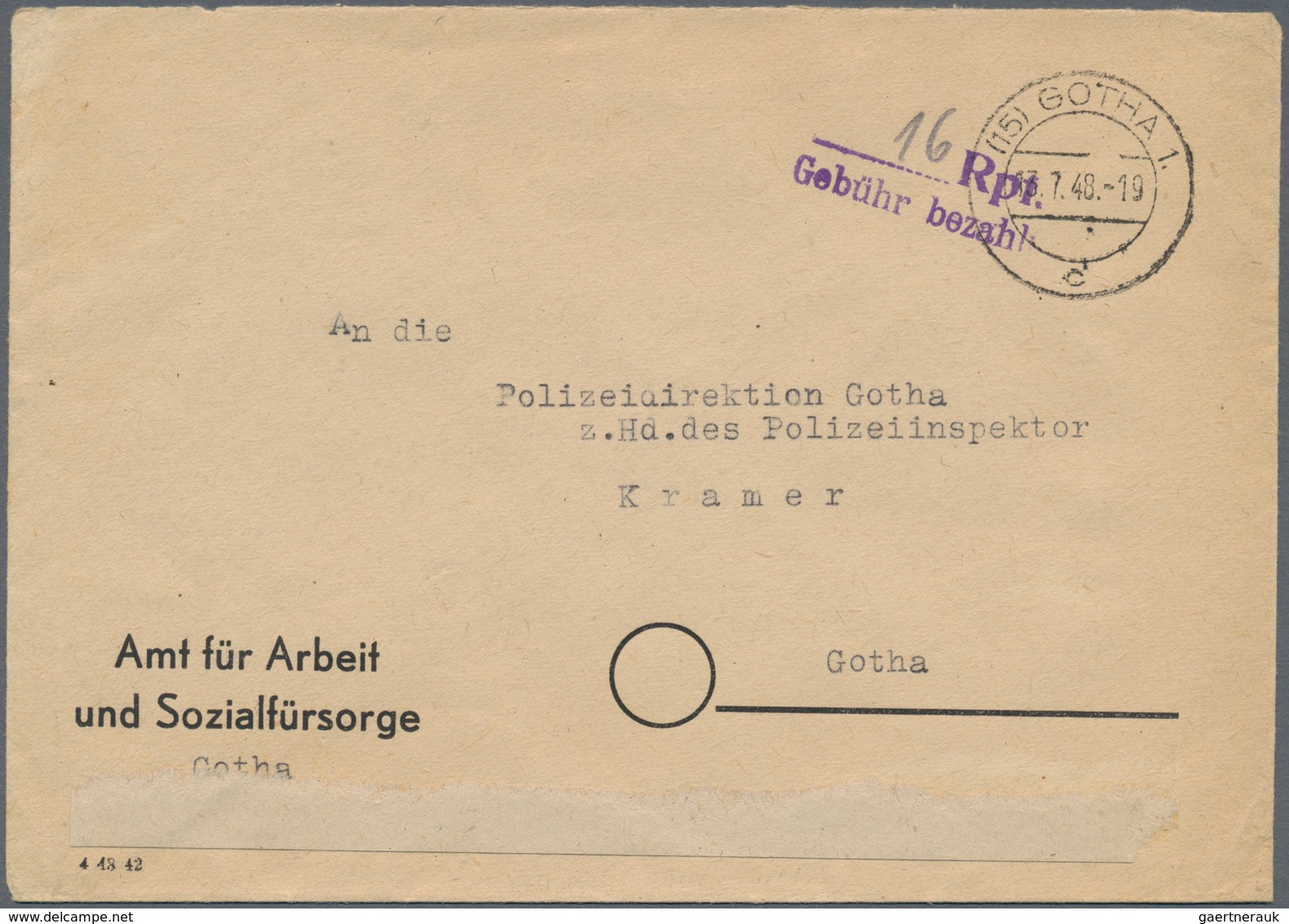 Alliierte Besetzung - Gebühr Bezahlt: Sowjetische Zone: 1945/1948, Thüringen Plz 15a, saubere Partie