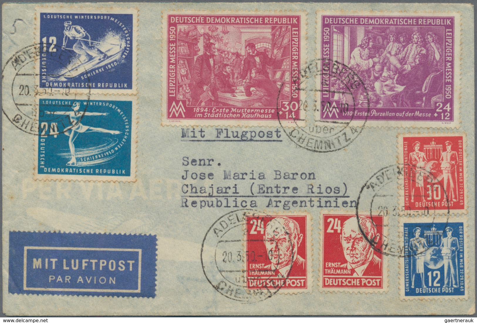 DDR: 1949 - 1950, 4 Briefe, Dabei Luftpost Und Einschreiben Mit Guten Frankaturen Nach Argentinien I - Collections