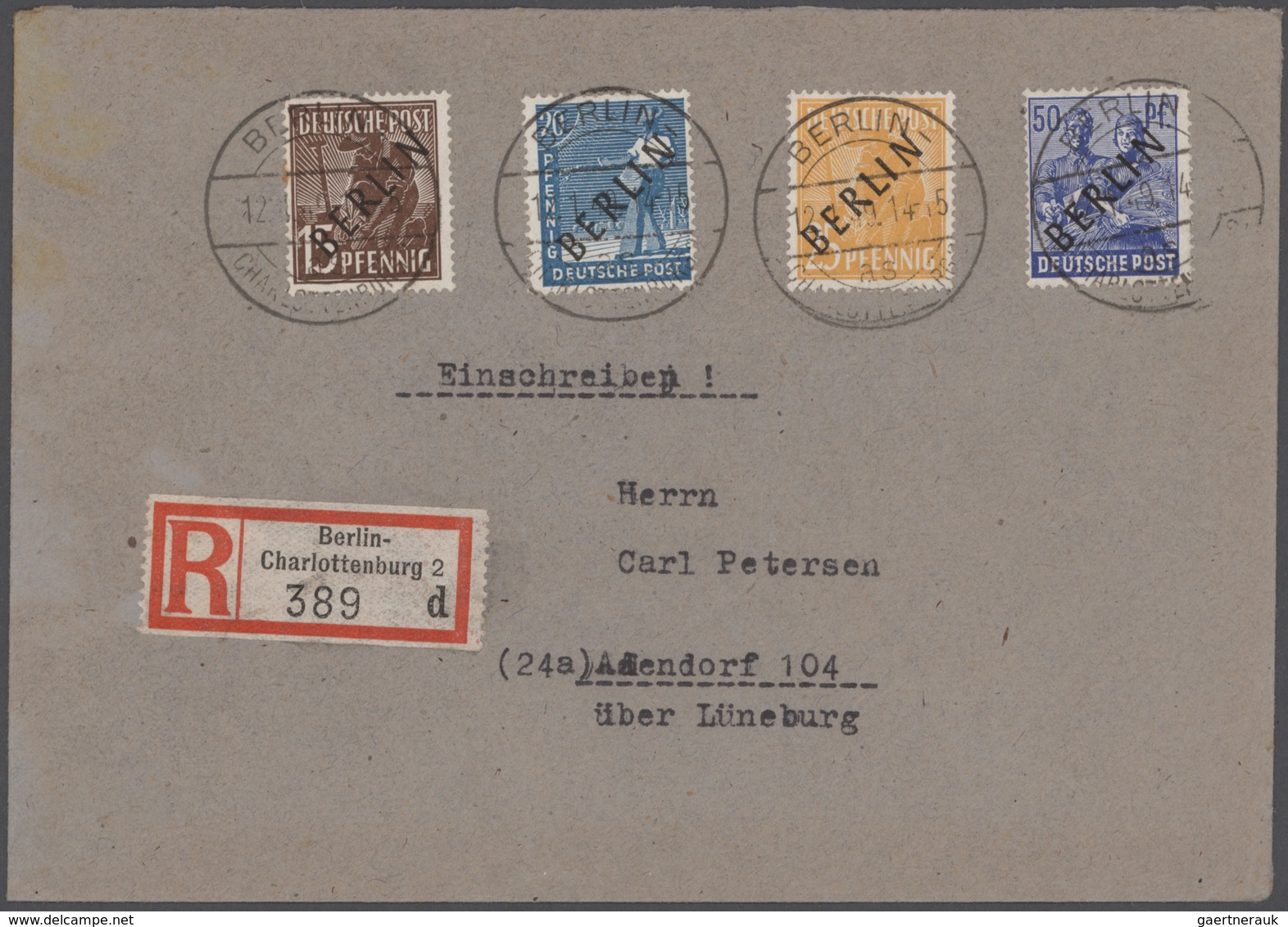 Berlin: 1948/1966, schöner Posten von 23 Einzel-, Mehrfach- und Mischfrankaturen, beginnend mit zwei