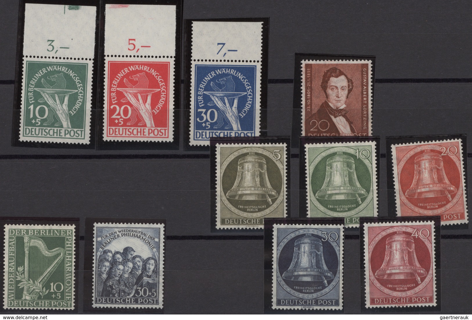 Berlin: 1949/1952, Postfrisches Lot Mit MiNr. 68/70 Vom Oberrand, 72/74, 82/86. Mi. 670,- €. - Unused Stamps