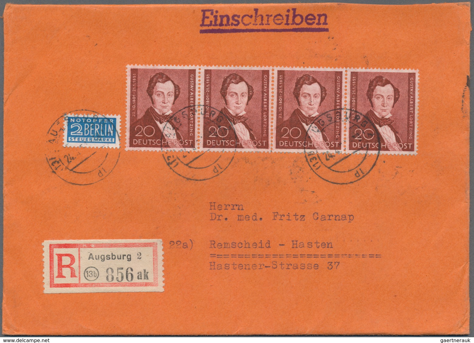 Berlin: 1951/55, Lot Mit 15 Dekorativen Belegen Mit Sondermarken Der Ersten Jahre, Dabei Lortzing Pe - Unused Stamps