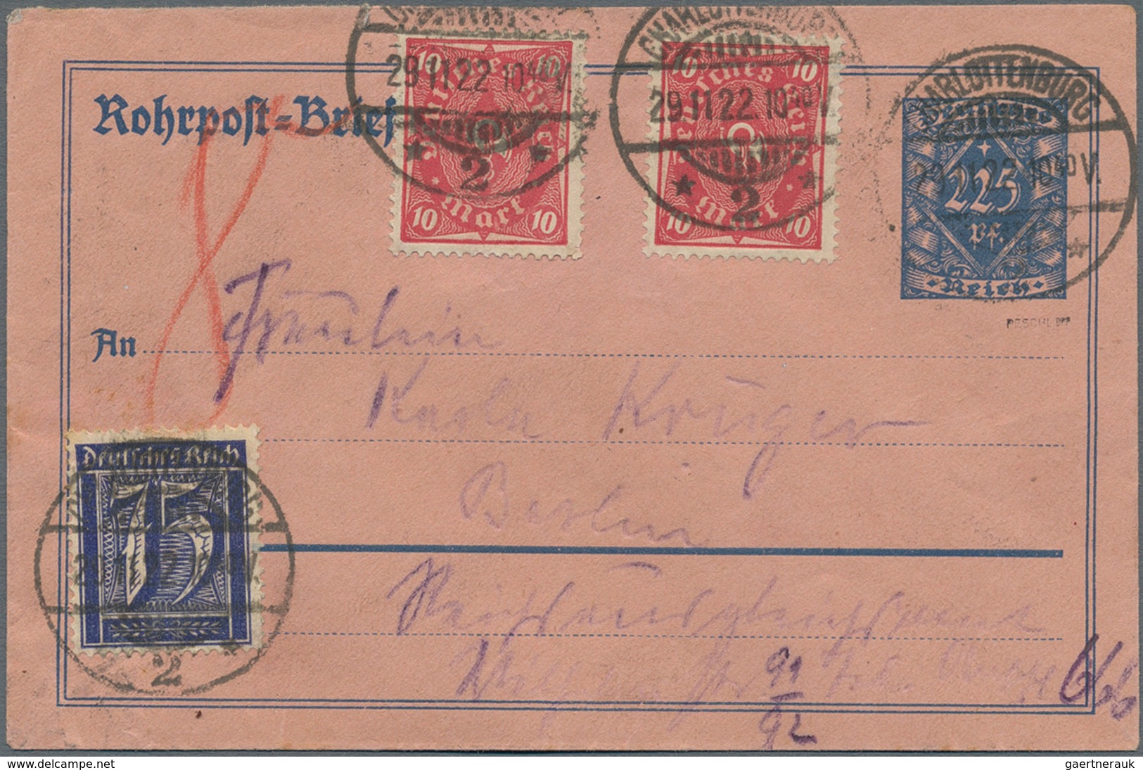 Berlin - Rohrpost: 1920/1923, Gehaltvolle Partie Mit 12 Rohrpostbelegen Der Inflationszeit, Dabei Vi - Other & Unclassified