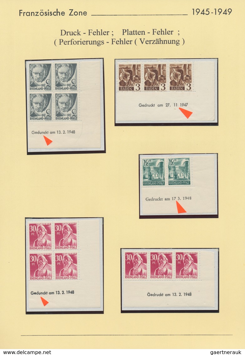 Französische Zone: 1945/49, sehr spezialisierte Sammlung aller drei Zonen postfrisch, gestempelt und