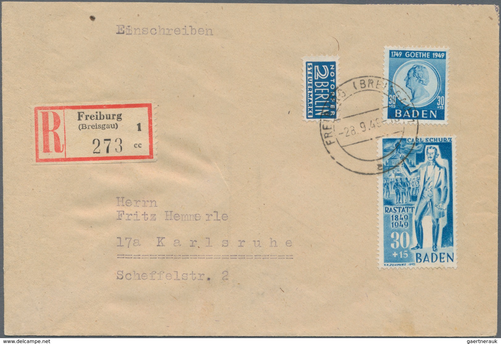 Französische Zone - Baden: 1946/1949, Partie Von 43 Briefen/Karten Mit Frankaturen Freimarken Und Au - Autres & Non Classés