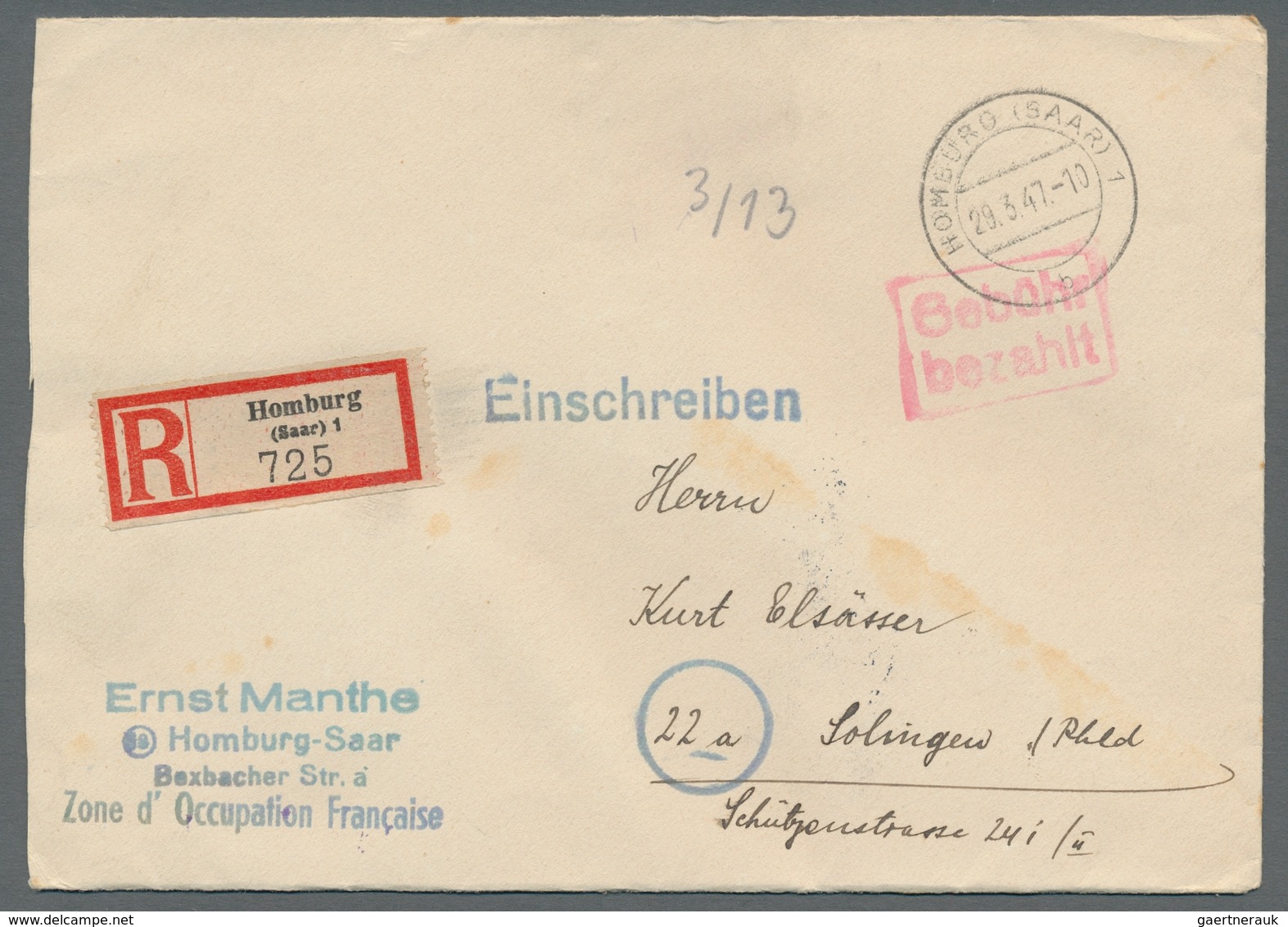 Saarland und OPD Saarbrücken: 1945-1958, Bestand von 30 meist markenlosen Belegen. Besonders zu erwä