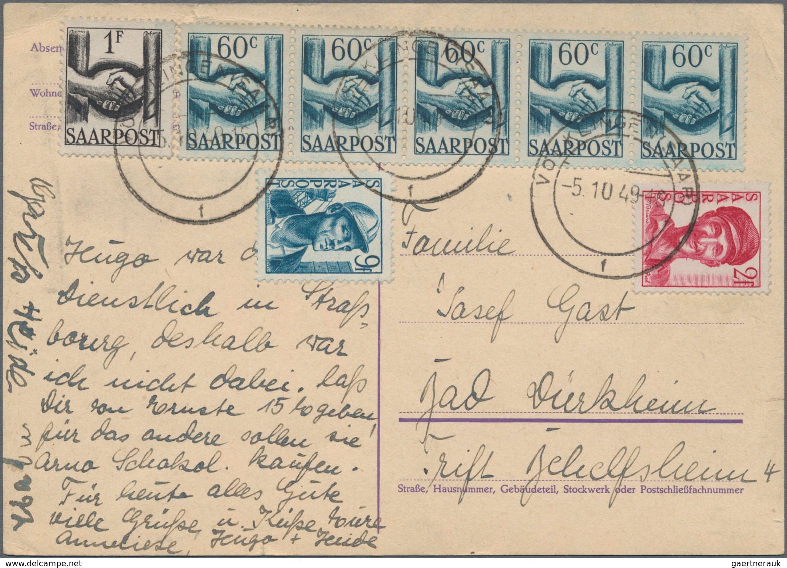 Saarland (1947/56): 1945/1958, Partie Von 60 Bedarfs-Briefen/-Karten Ab Etwas Gebühr Bezahlt Und Frz - Unused Stamps