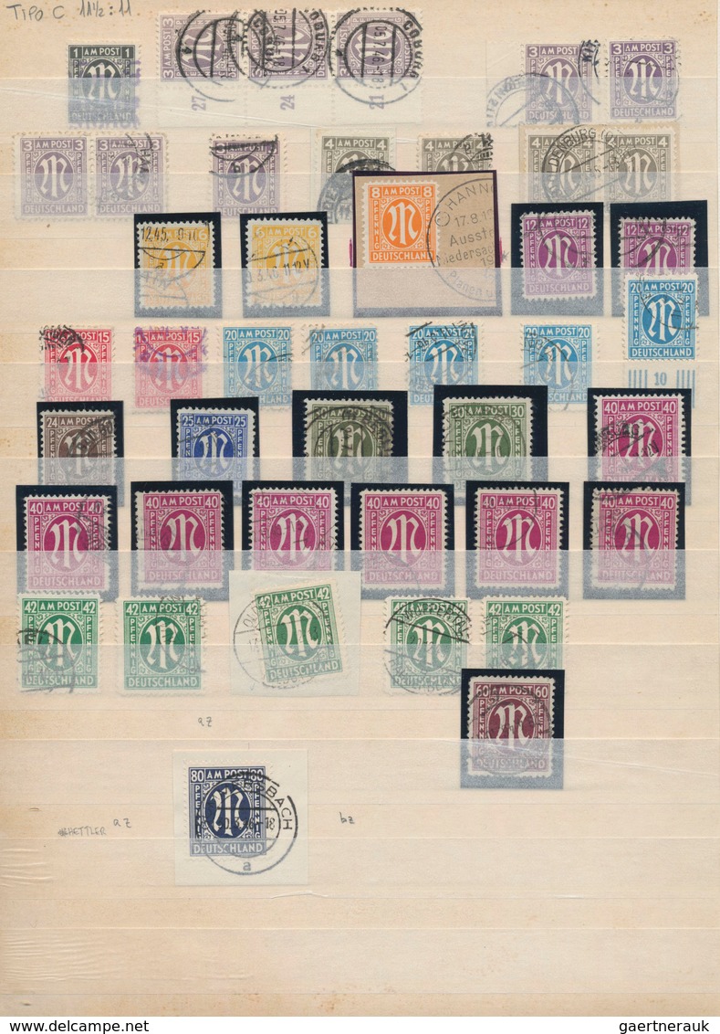 Bizone: 1945/1946, AM-Post-Spezialsammlung gestempelt nach Zähnungen und Farben sehr reichhaltig im
