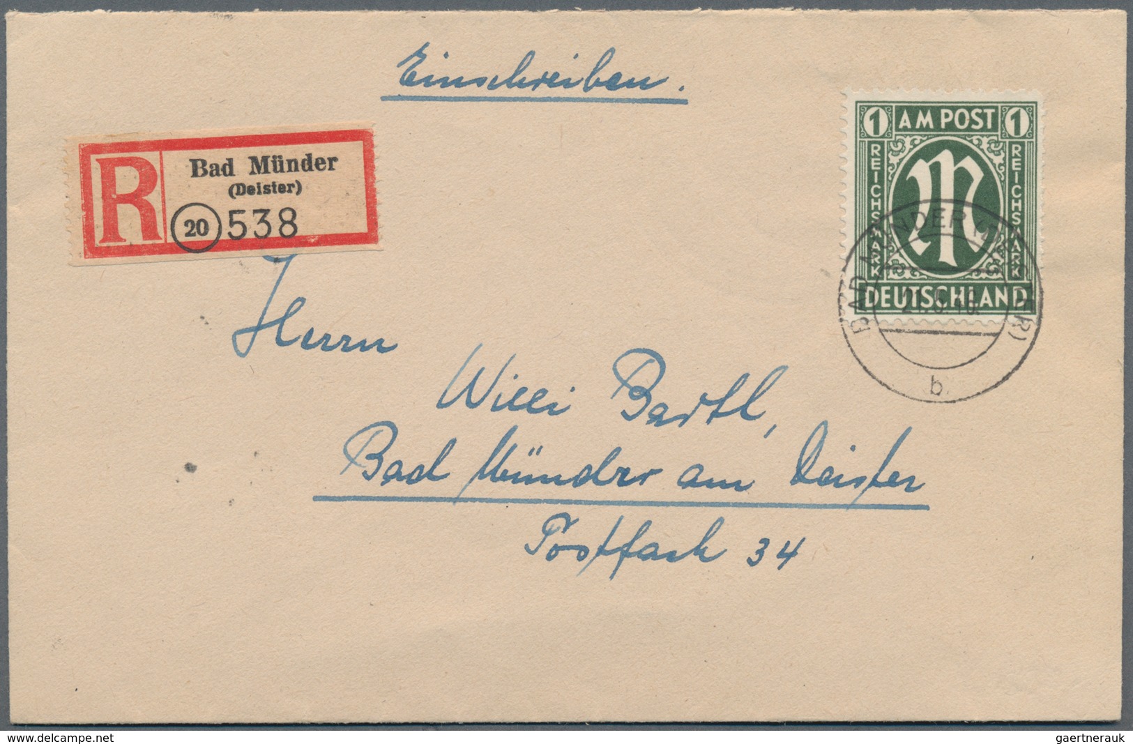 Bizone: 1946, AM-Post Deutscher Druck , Partie Von Vier R-Briefen Mit 80 Pfg. (2) Und 1 RM (2), Von - Autres & Non Classés