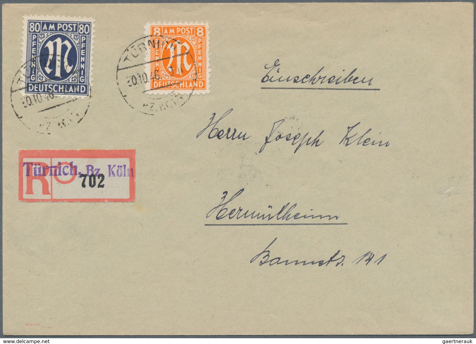 Bizone: 1946, AM-Post Deutscher Druck , Partie Von Vier R-Briefen Mit 80 Pfg. (2) Und 1 RM (2), Von - Other & Unclassified