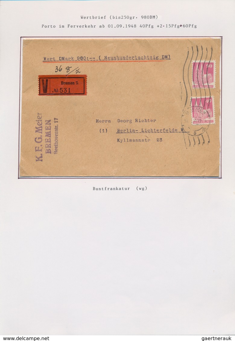 Bizone: 1948/1951, Spezial-Sammlungspartie Auf Blättern Mit Ca. 50 Briefen Und Karten (meist Bedarfs - Autres & Non Classés