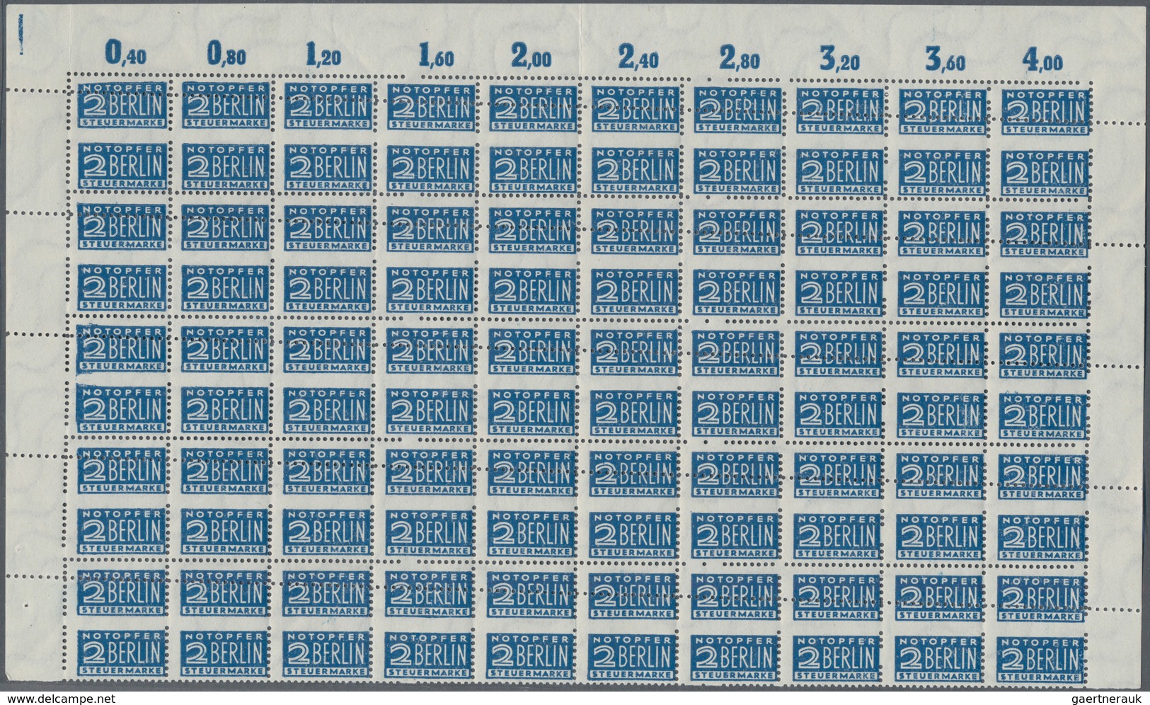 Bizone - Zwangszuschlagsmarken: 1948, 2 Pfg. Notopfer Gezähnt Im Gefalteten 100er-Bogenteil Mit MARK - Autres & Non Classés
