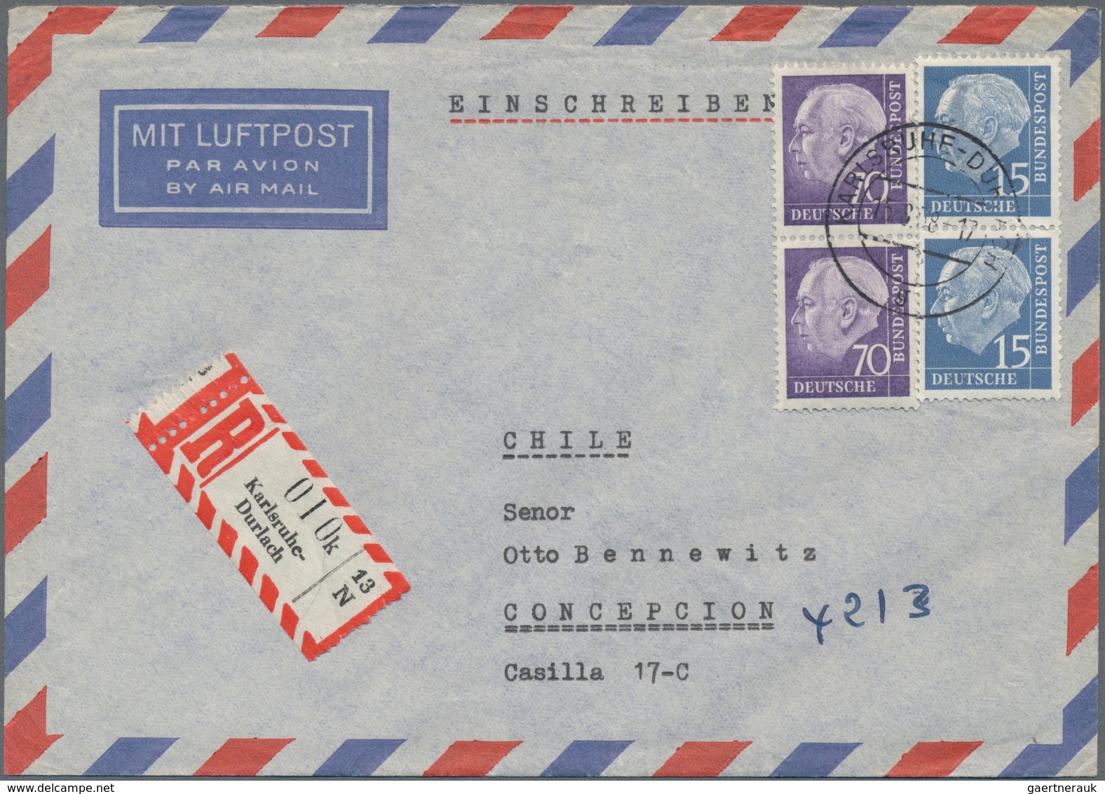 Bundesrepublik Deutschland: 1948/1968, vielseitige Partie von über 70 (meist Luftpost-) Briefen aus