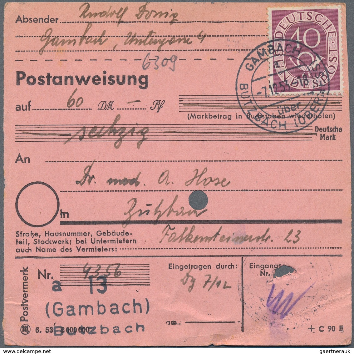 Bundesrepublik Deutschland: 1950er. Lot Von 600 Auslandspostanweisungen Und Postanweisungen Mit Post - Collections