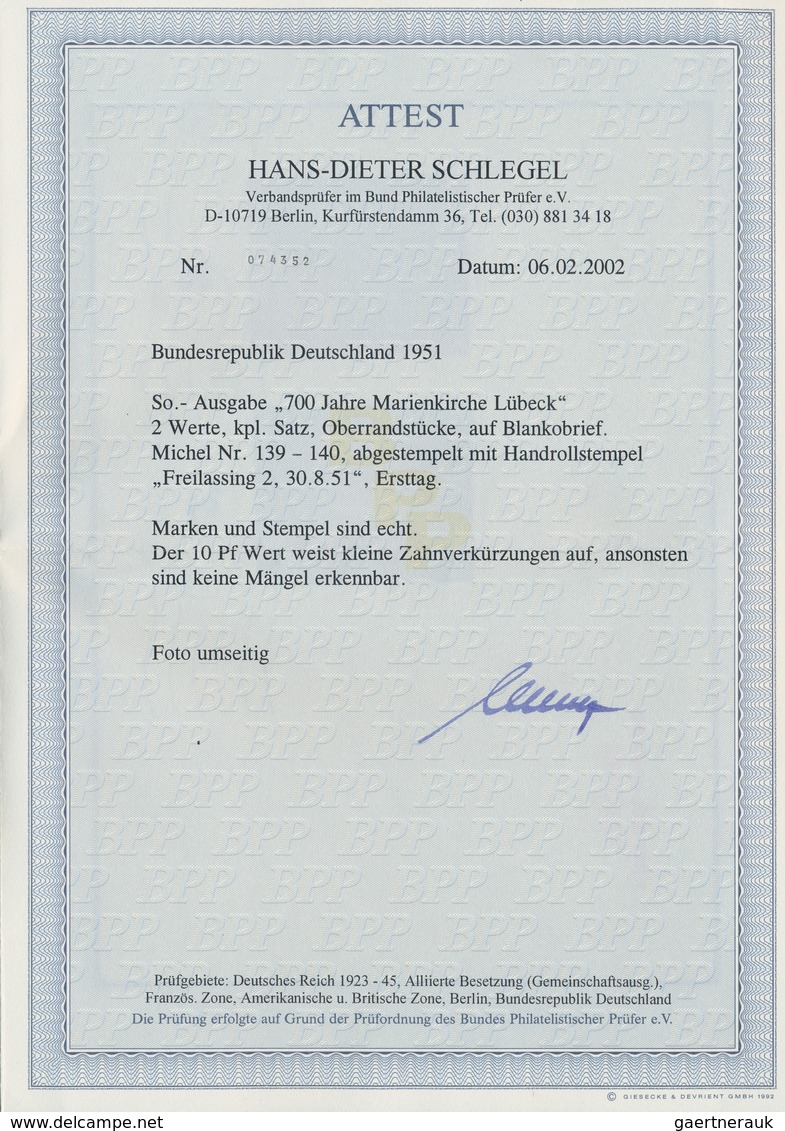 Bundesrepublik Deutschland: 1951, Marienkirche Ersttag, Lot Mit Blanko-FDC "FREILASSING 30.8.51", Da - Sammlungen