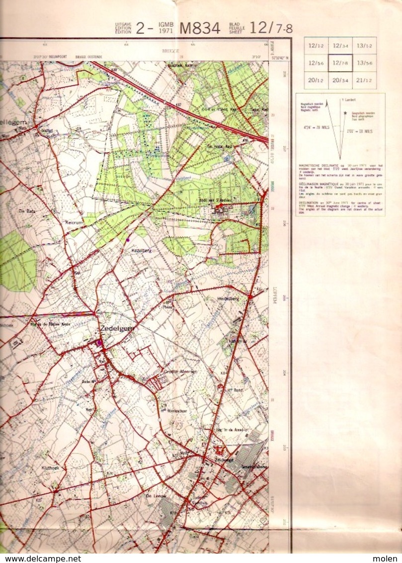 ©1969 GISTEL ZEDELGEM STAFKAART 12/7-8 EERNEGEM ICHTEGEM KOEKELARE WESTKERKE AARTRIJKE ROKSEM ZERKEGEM SNELLEGEM S493