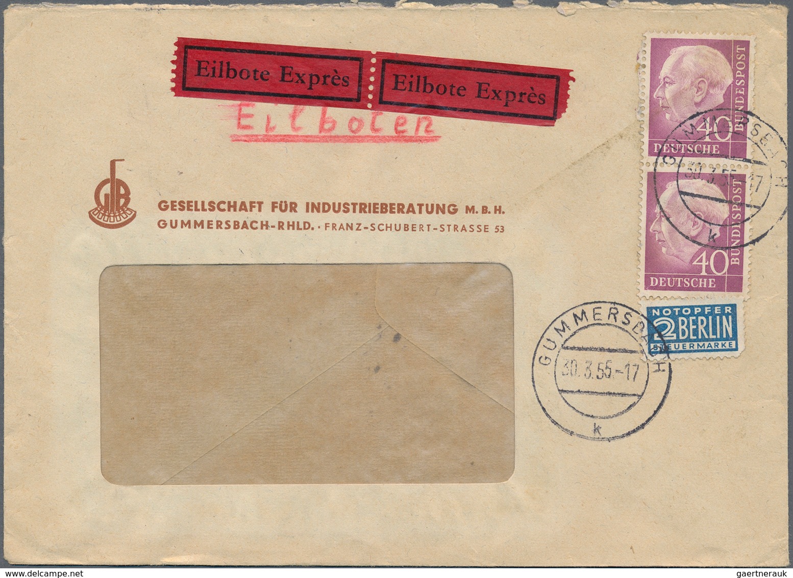 Bundesrepublik Deutschland: 1954 - 1957 (ca.), Posten Von Ca. 40 Briefen Mit Heuss-Frankaturen Nach - Collections